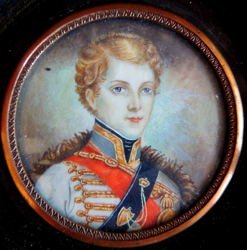 portrait , miniature d'un jeune officier dans un cadre en bois noirci cerclé de laiton , 19ème -photo-3