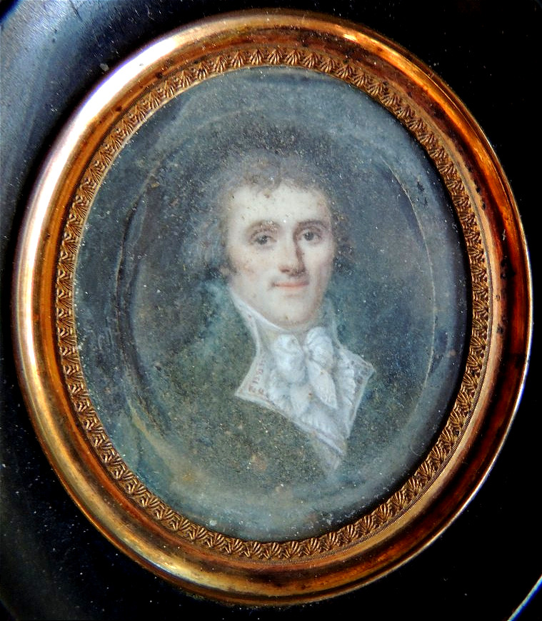 portrait , miniature d'un gentil homme en redingotte dans un cadre en bois noirci , 19 ème -photo-3