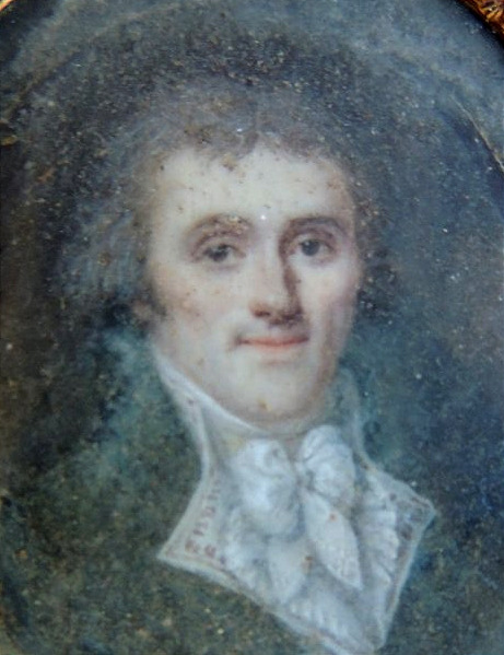 portrait , miniature d'un gentil homme en redingotte dans un cadre en bois noirci , 19 ème -photo-4