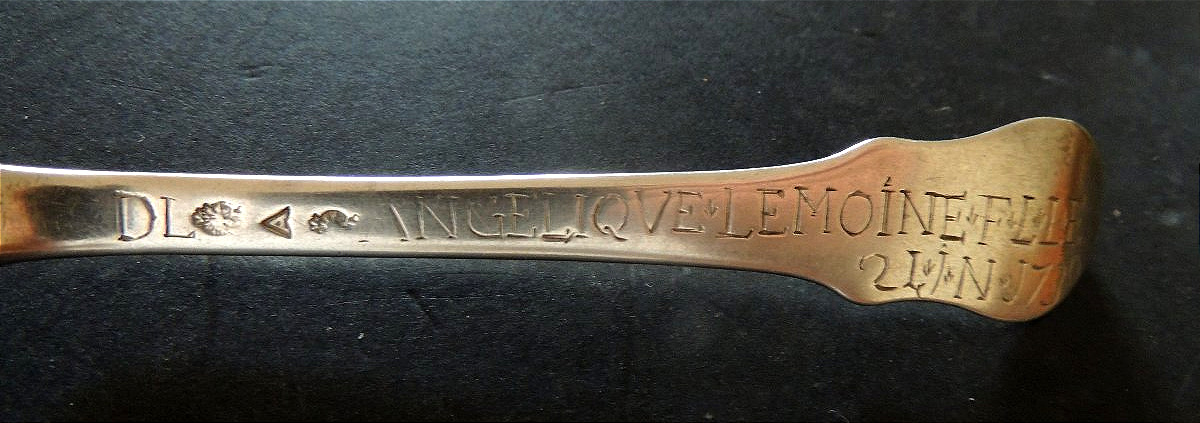 Solid Silver Spoon Marked "d L Angelique Lemoine June 21, 1730," Louis XV, 18th Century-photo-3