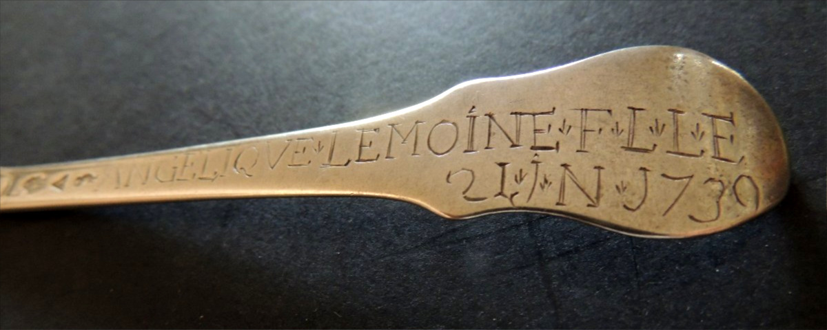 Solid Silver Spoon Marked "d L Angelique Lemoine June 21, 1730," Louis XV, 18th Century-photo-4
