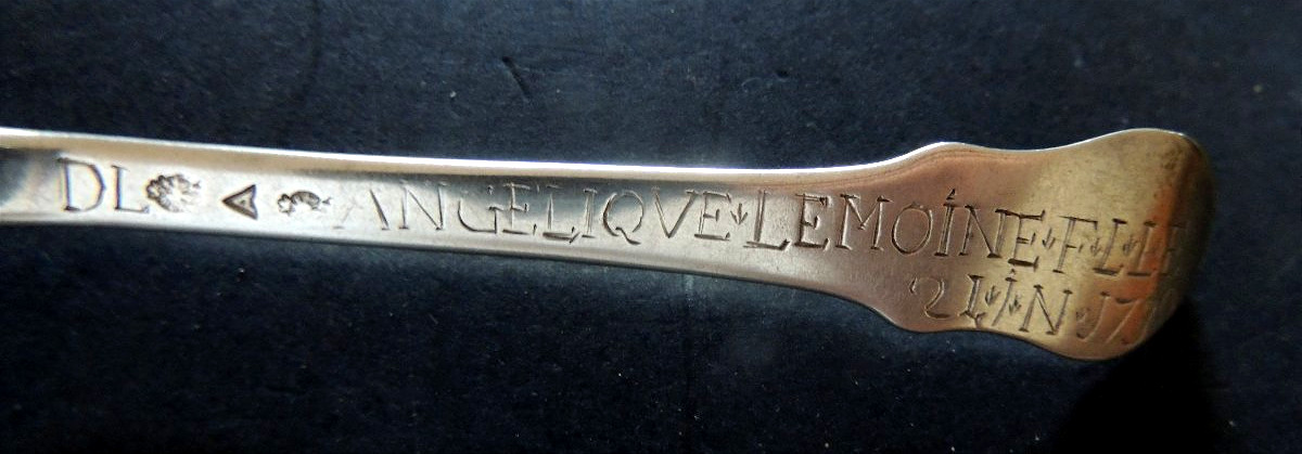Solid Silver Spoon Marked "d L Angelique Lemoine June 21, 1730," Louis XV, 18th Century