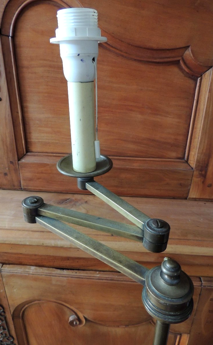 lampadaire en bronze ,  liseuse réglable à trois bras articulés , 20 ème -photo-3