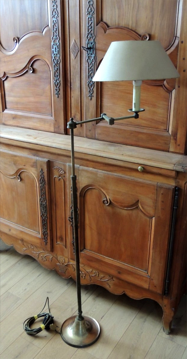 lampadaire en bronze ,  liseuse réglable à trois bras articulés , 20 ème 