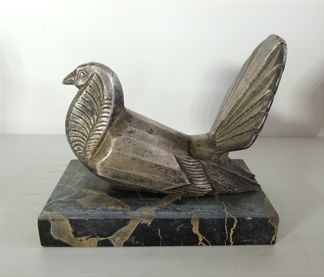 serre livres du sculpteur animalier Irénée Rochard , couple de dindes en bronze argenté ,20 ème-photo-1