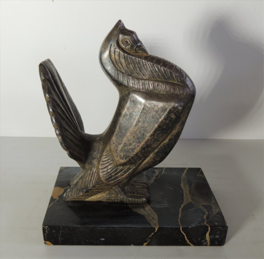 serre livres du sculpteur animalier Irénée Rochard , couple de dindes en bronze argenté ,20 ème-photo-2