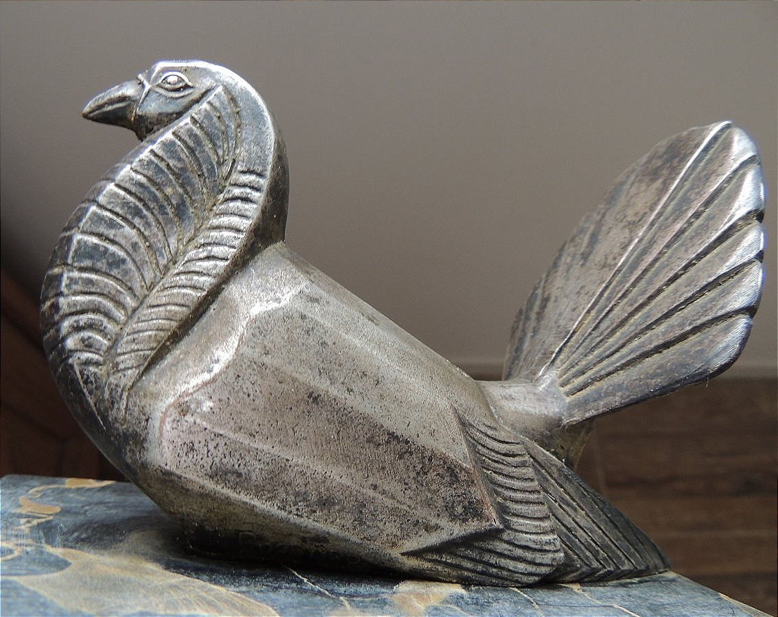 serre livres du sculpteur animalier Irénée Rochard , couple de dindes en bronze argenté ,20 ème-photo-4