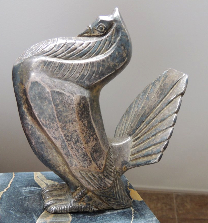 serre livres du sculpteur animalier Irénée Rochard , couple de dindes en bronze argenté ,20 ème-photo-5
