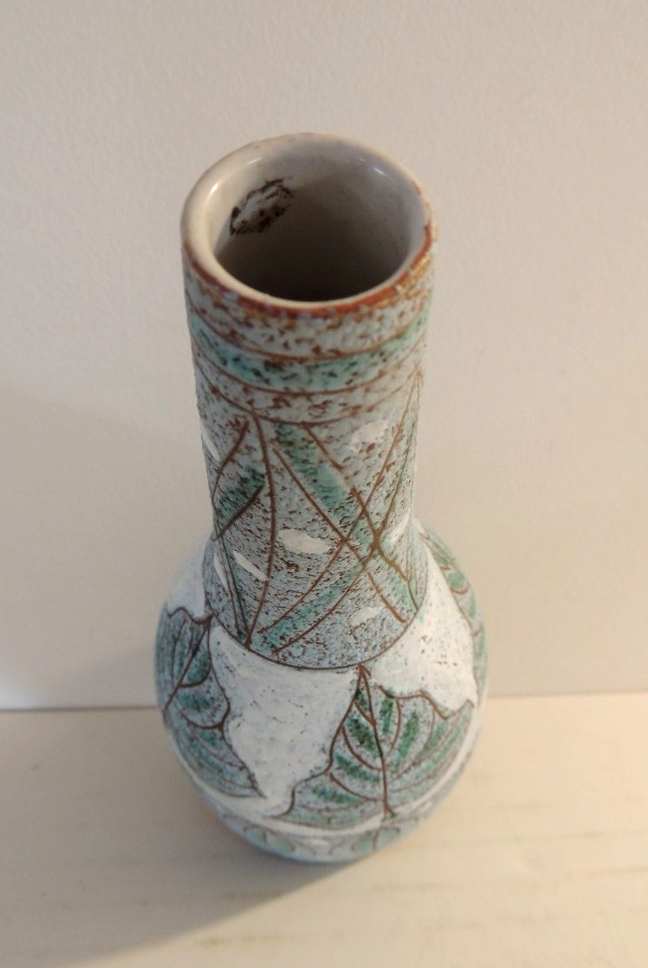Glazed Ceramic Vase, Fratelli Fanciullaci, With Sgraffito-engraved Leaf Design, 20th Century-photo-3