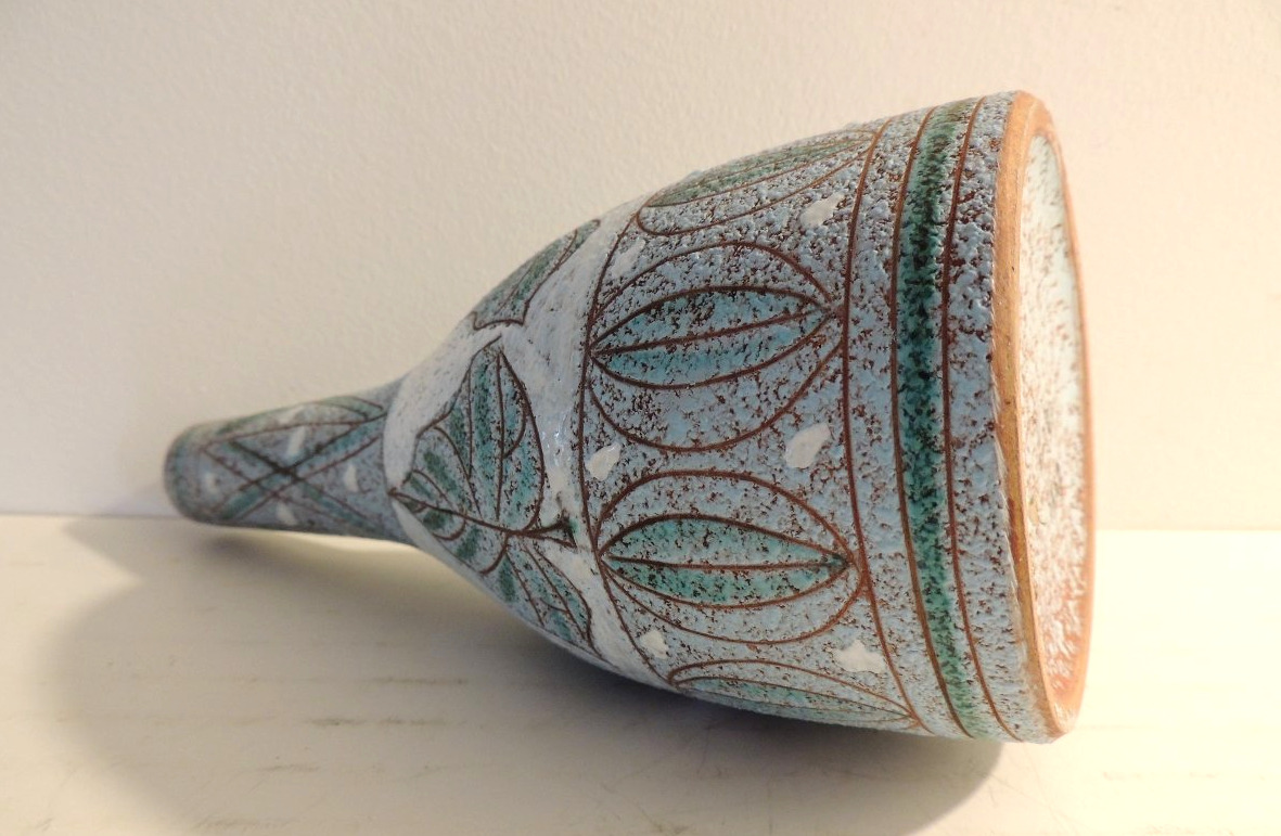 Glazed Ceramic Vase, Fratelli Fanciullaci, With Sgraffito-engraved Leaf Design, 20th Century-photo-1