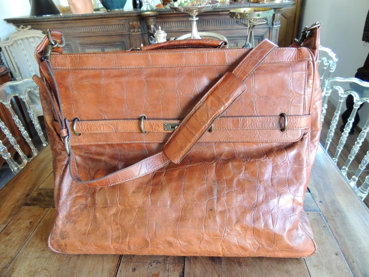Leather Travel Bag For Suits, Beautifully Organized Interior, 20th Century-photo-2
