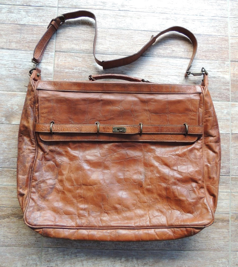 Leather Travel Bag For Suits, Beautifully Organized Interior, 20th Century-photo-4