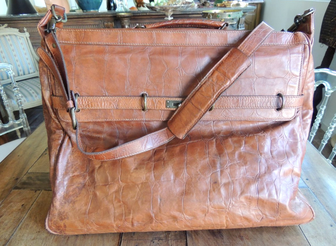 Leather Travel Bag For Suits, Beautifully Organized Interior, 20th Century