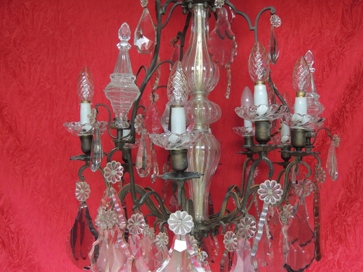 Cage Chandelier In Bohemian Crystal Louis XV 19th, 9 Lights 3 Daggers.-photo-1