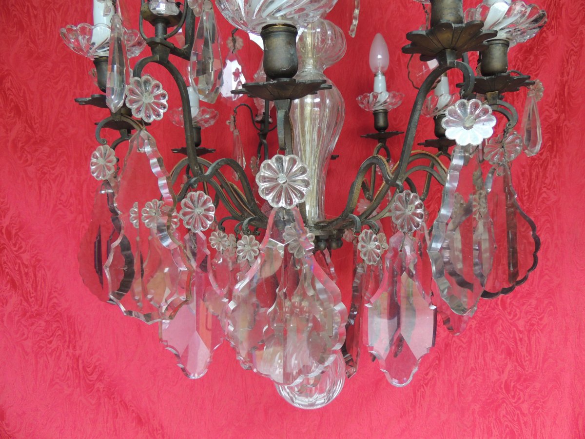 Lustre Cage En Cristal De Bohême Louis XV  19 ème, 9 Lumières 3 Poignards.-photo-4