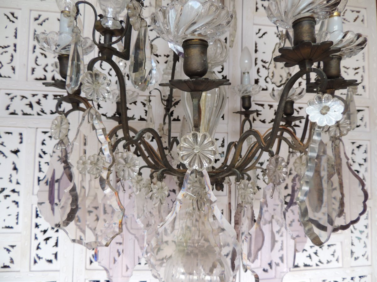 Cage Chandelier In Bohemian Crystal Louis XV 19th, 9 Lights 3 Daggers.-photo-5