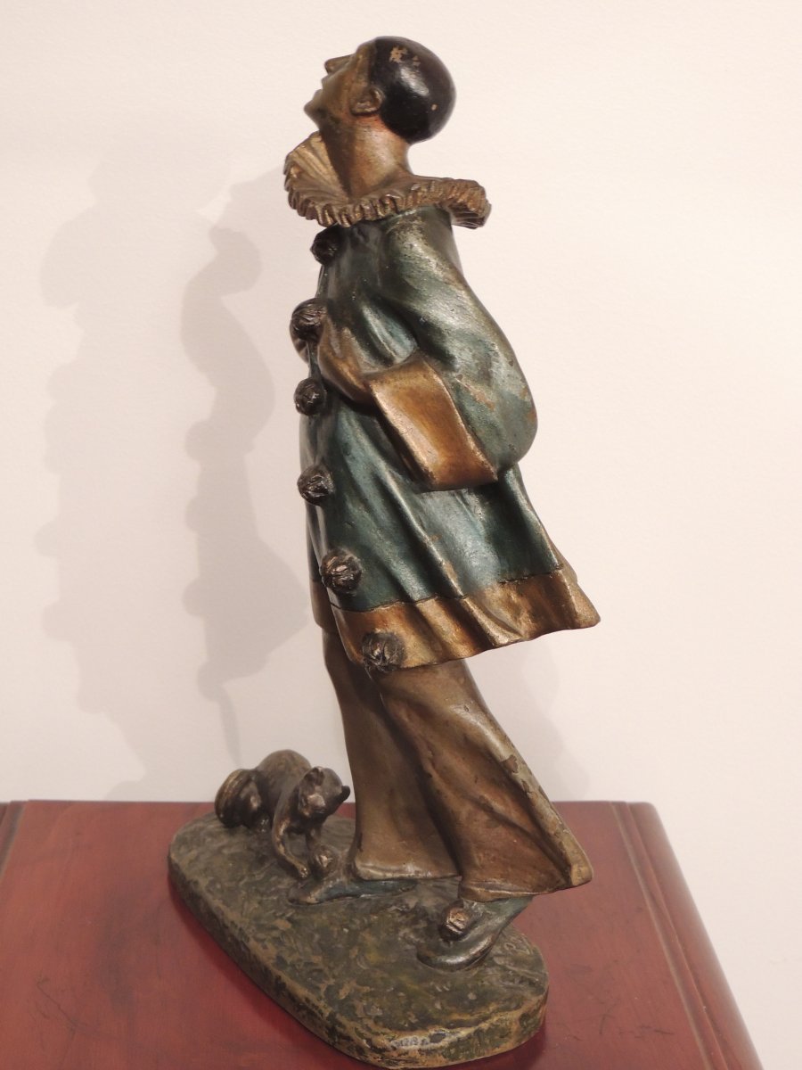 Bronze Sculpture Pierrot Au Chat By Robert Bousquet.-photo-2