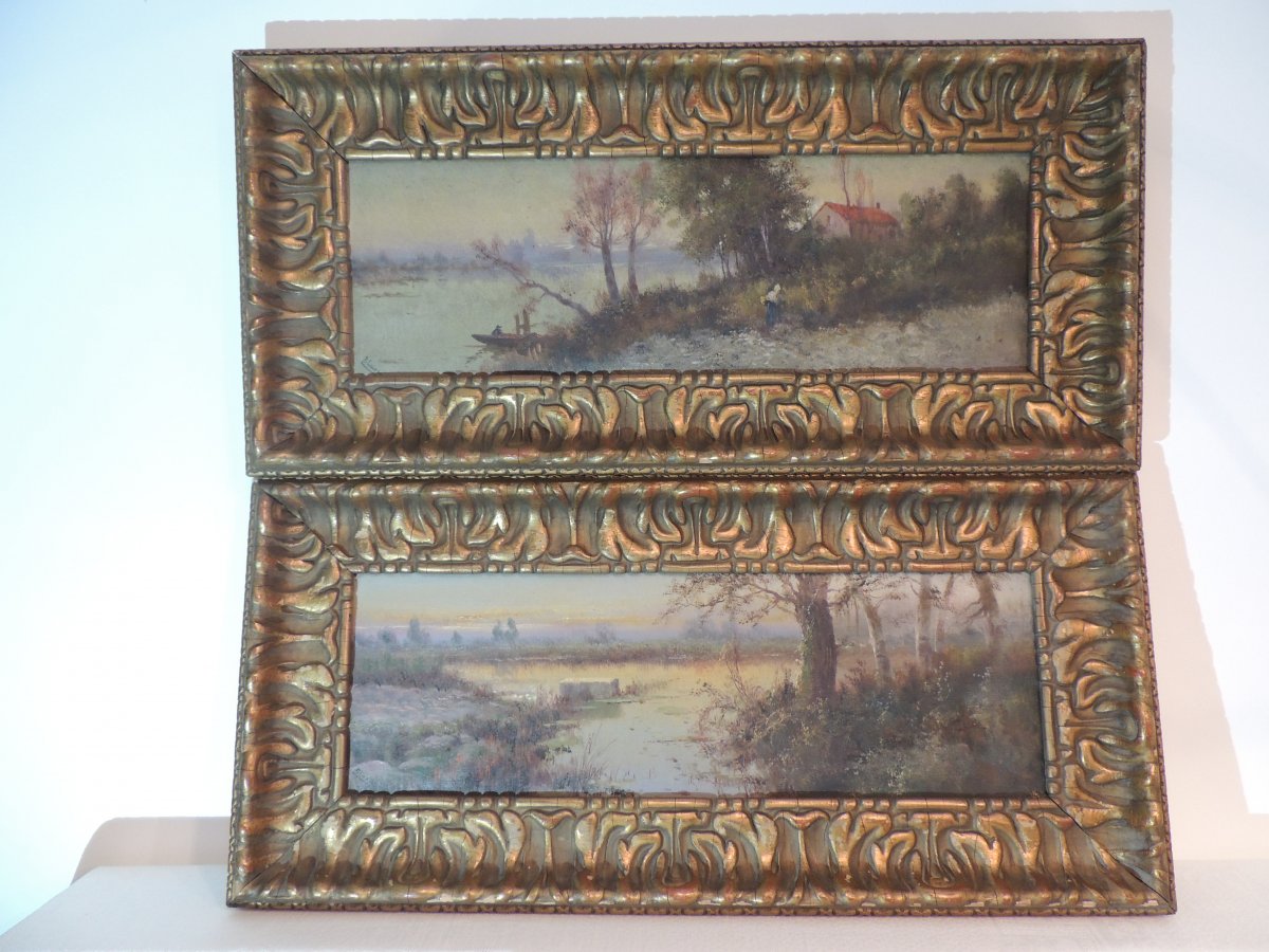 Old Paintings Signed Blasco Animated Tree Landscape 19th.