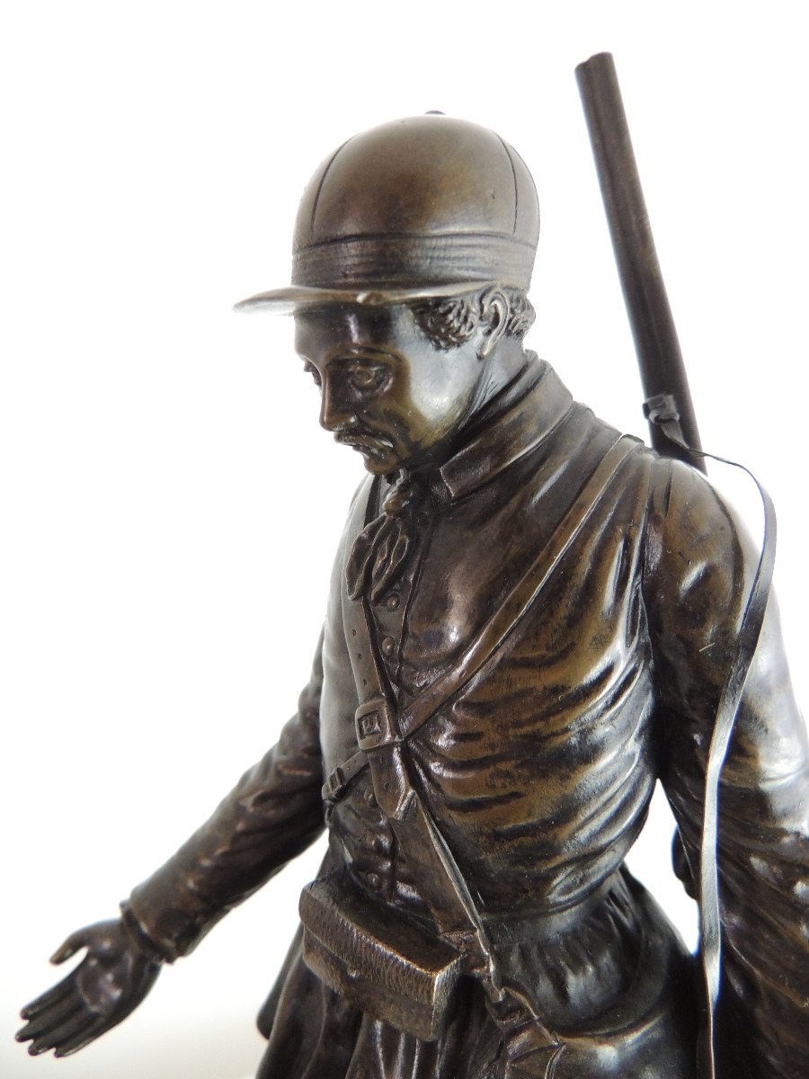 Édouard Paul Delabrierre (1829-1912) Hunter And His Dog Bronze Sculpture-photo-2