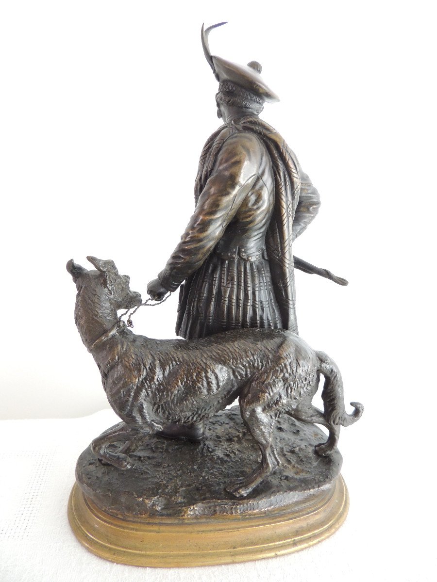 édouard Paul Delabrierre ( 1829-1912 ) écossais Avec Son Chien, Sculpture En Bronze-photo-2