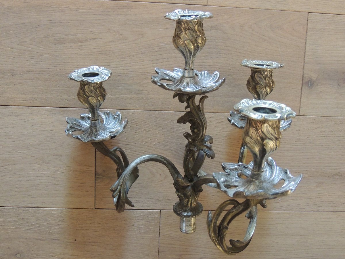 Paire De Candélabres , De Flambeaux ,de Chandeliers , De Bougeoirs En Bronze Argenté Louis XV  -photo-7