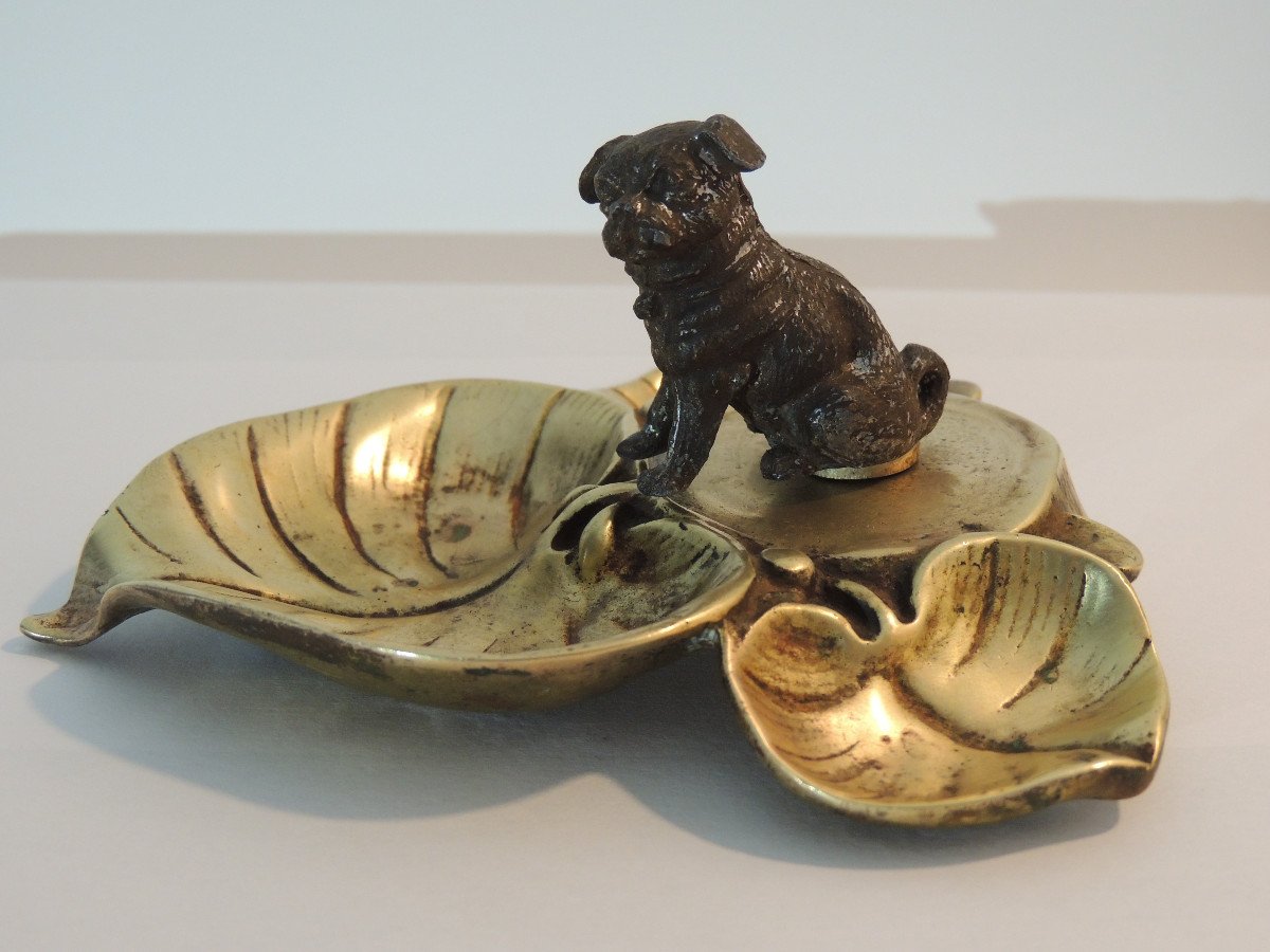 Vide Poche , Baguier En Bronze , Chien Entouré De Feuilles , Art Nouveau , 20 ème -photo-3