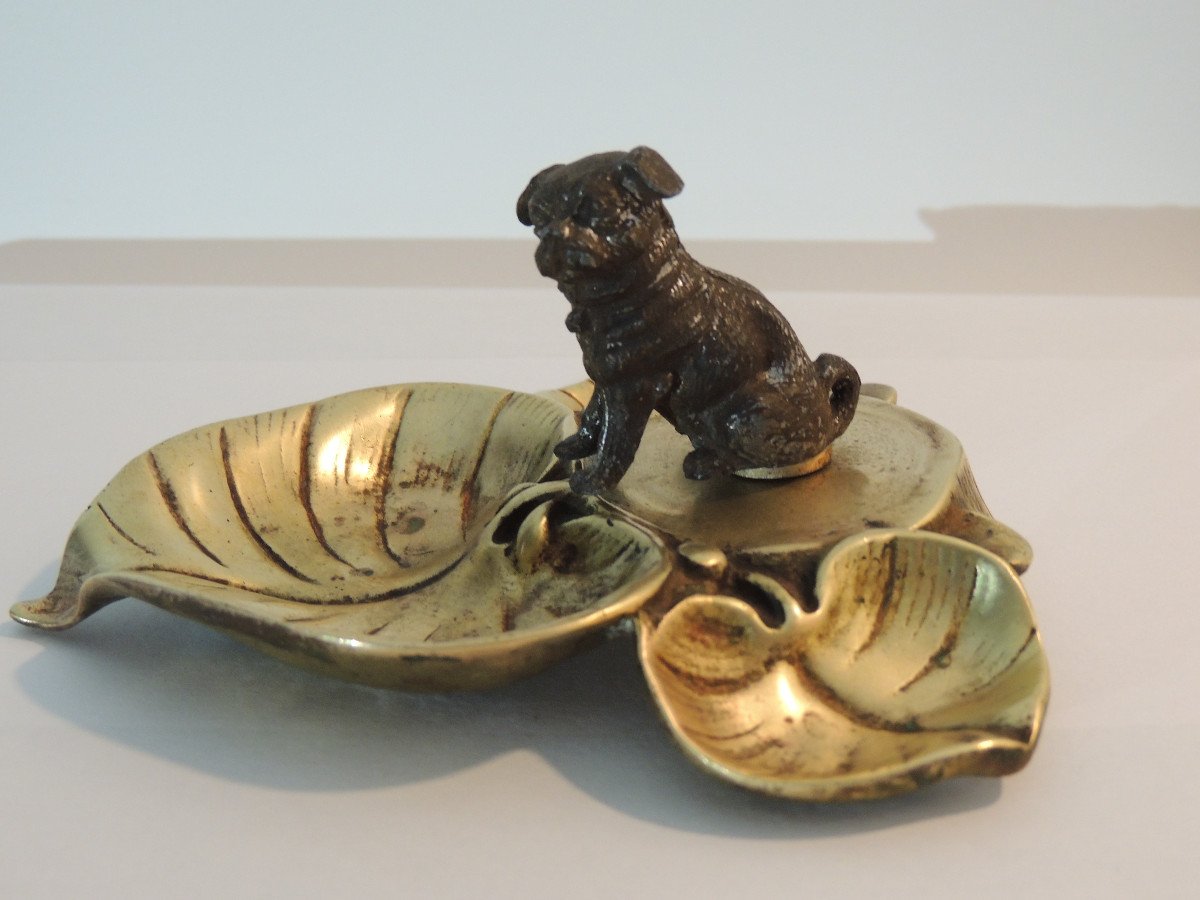 Vide Poche , Baguier En Bronze , Chien Entouré De Feuilles , Art Nouveau , 20 ème -photo-3