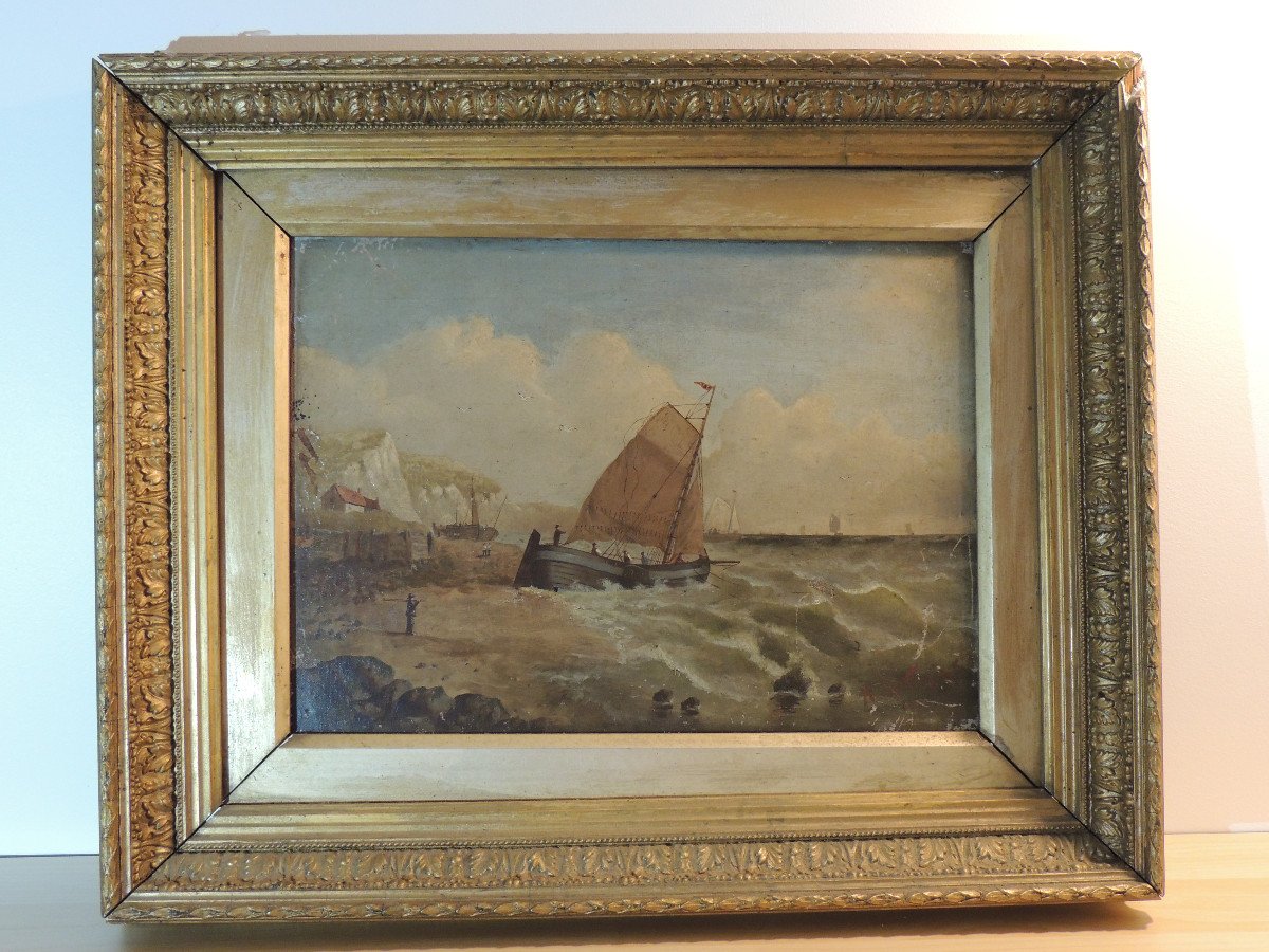 Tableau Marine huile sur toile Du 19 ème Siècle  De H. Defraine -photo-2