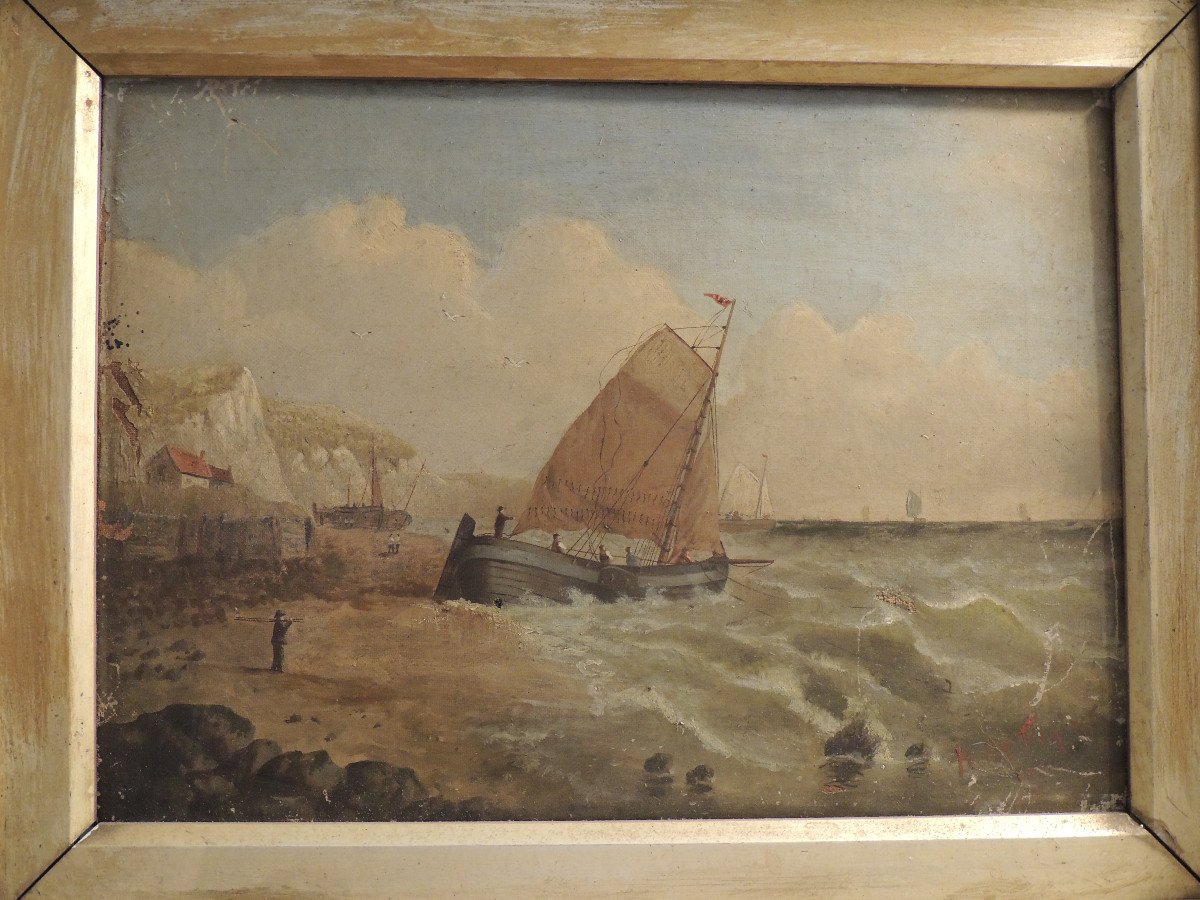 Tableau Marine huile sur toile Du 19 ème Siècle  De H. Defraine -photo-3