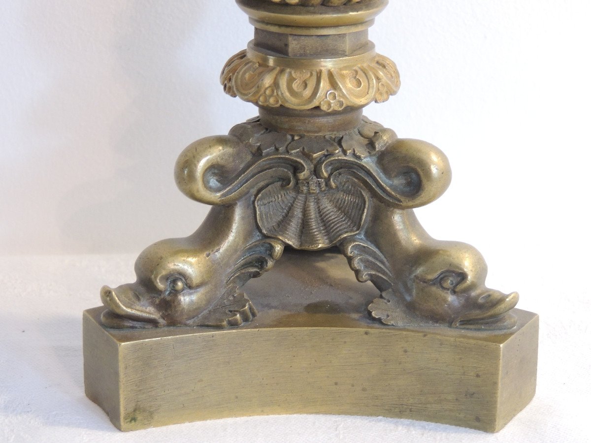 Bougeoir , Chandelier, Flambeau En Bronze Doré De Viollet le Duc ,Néo Gothique , Napoléon III-photo-3