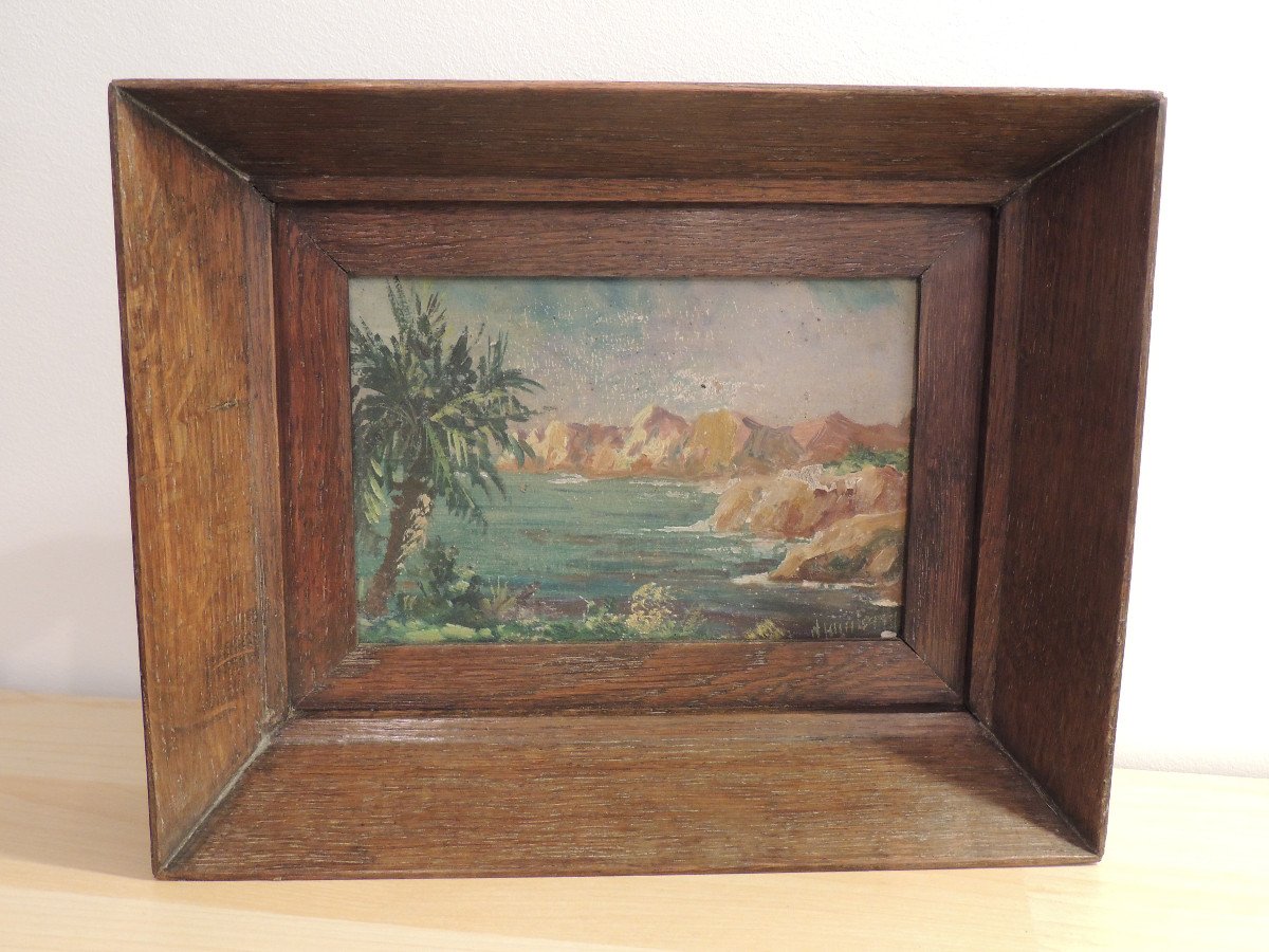 Paintings, Pair Of Small Tables Painted In Oil On Cardboard Paper, By Houjjet, Late 19th-photo-3