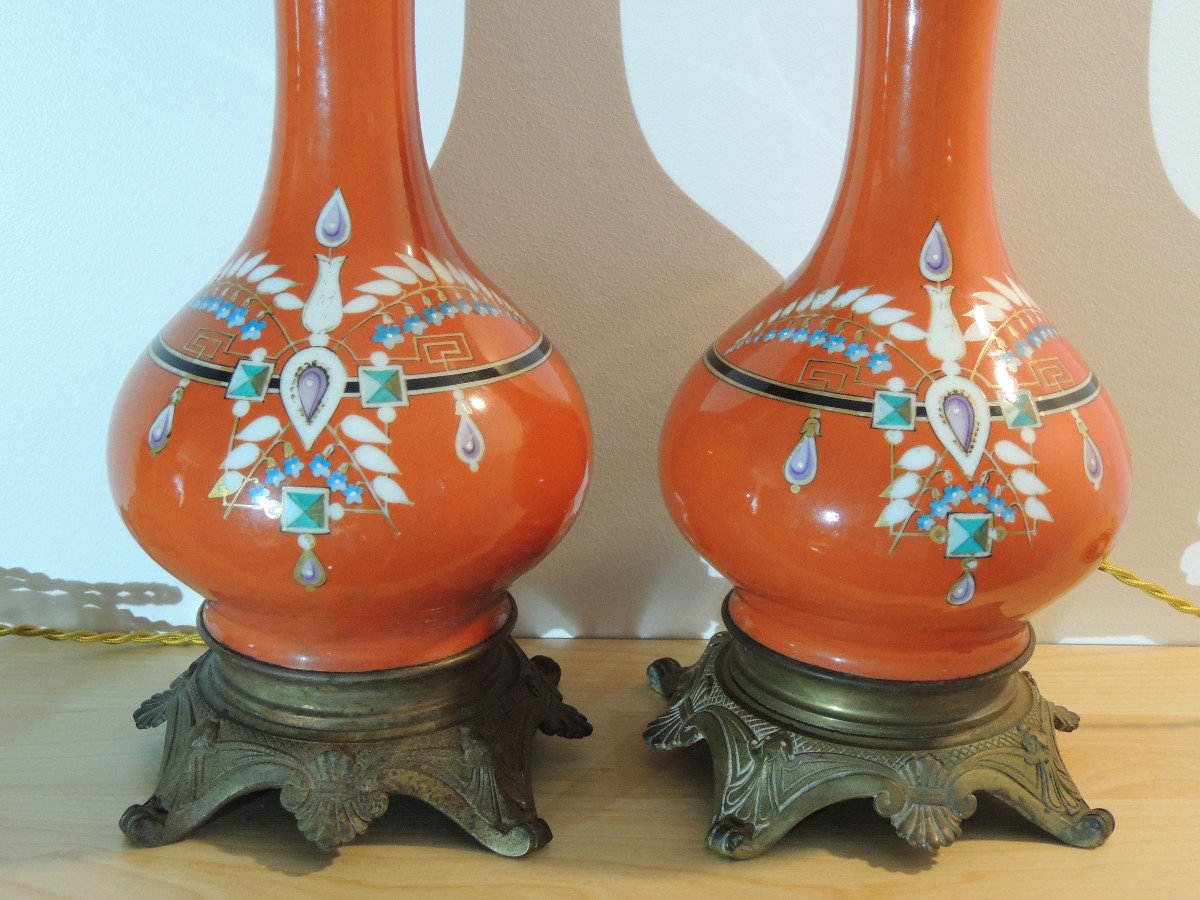 Pair Of Oil Lamps, Porcelain Lamp From The 19th Century-photo-4