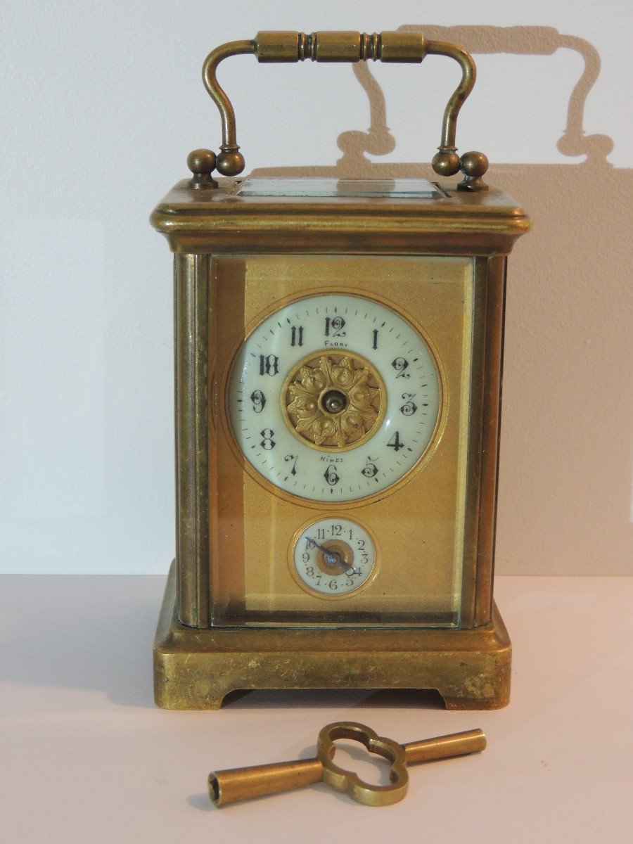 Clock, Officer's Alarm Clock, Travel Clock, Flory Clockmaker In Nîmes, 19th Century