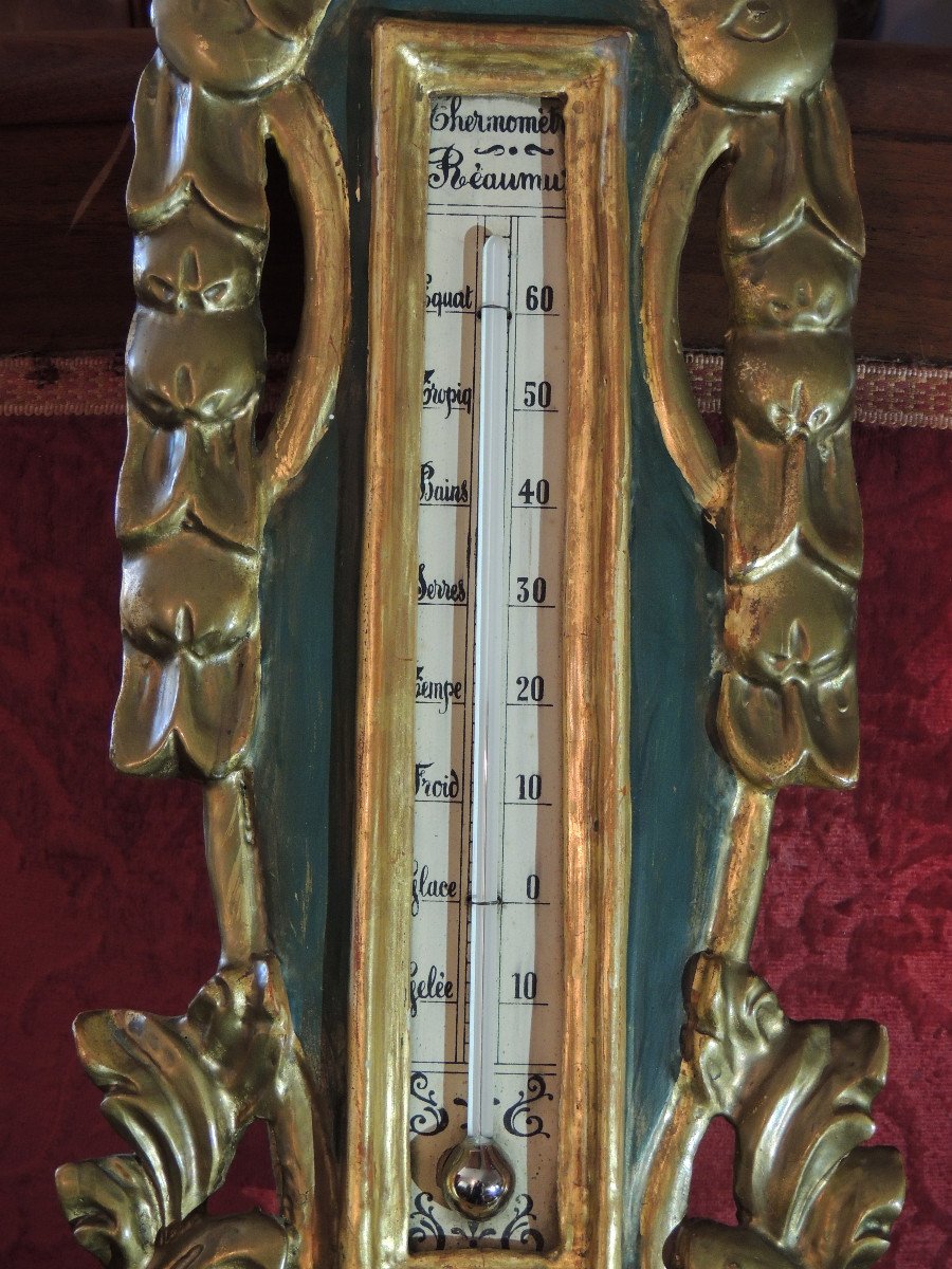Baromètre Thermomètre En Bois Doré De Benard à Provins Et Selon Réamur, époque Louis XV, 18 ème-photo-2