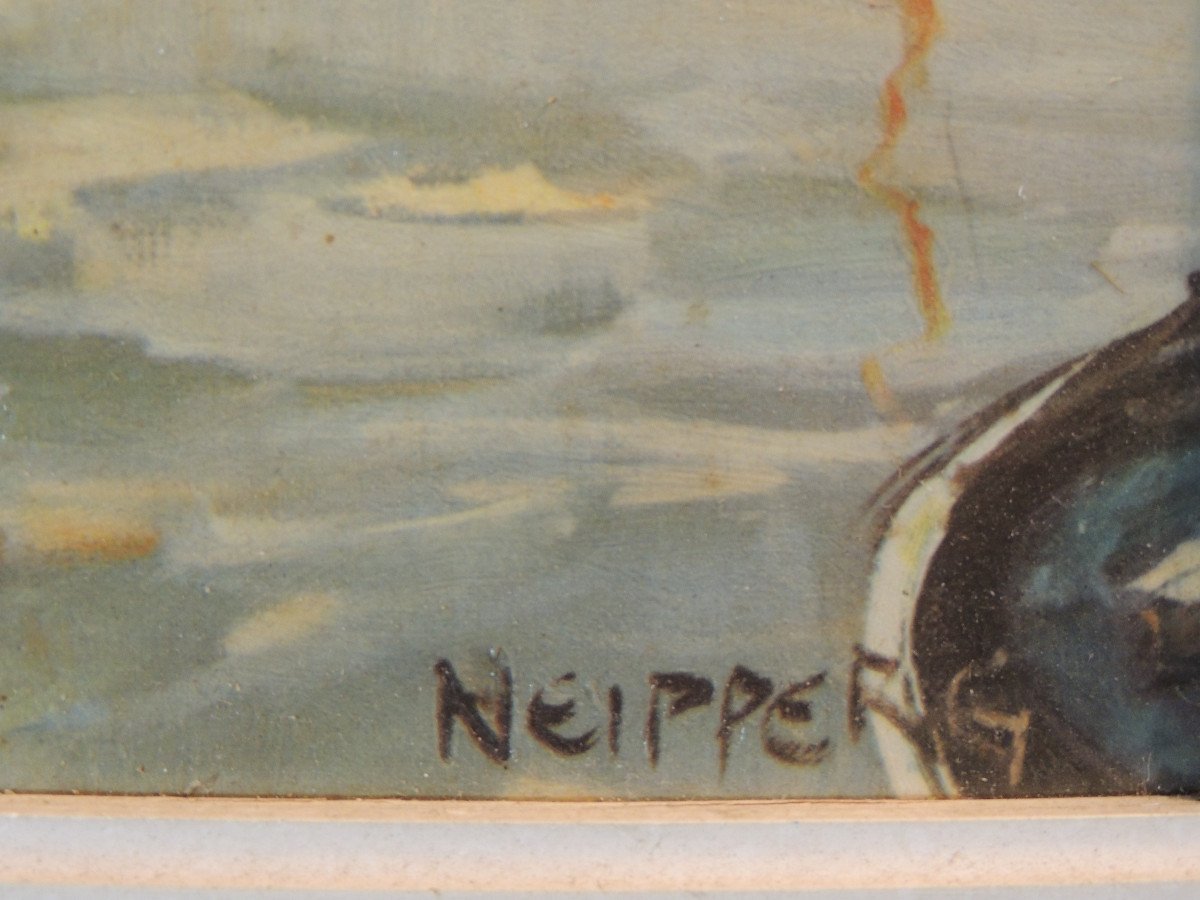 Marine Painting, Oil Painting On Canvas By Charles Neipperg, German Painter,-photo-1