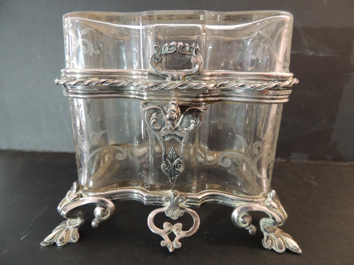 Jewelry Box, Jewelry Box, Movement Cut Crystal Silver Metal Frame, 19th-photo-2