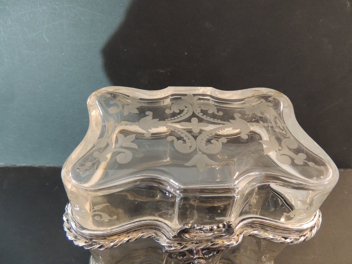 Jewelry Box, Jewelry Box, Movement Cut Crystal Silver Metal Frame, 19th-photo-3