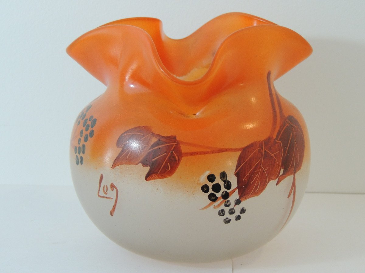 Vase Boule Legras En Verre émaillé , Art Déco, 20ème-photo-3