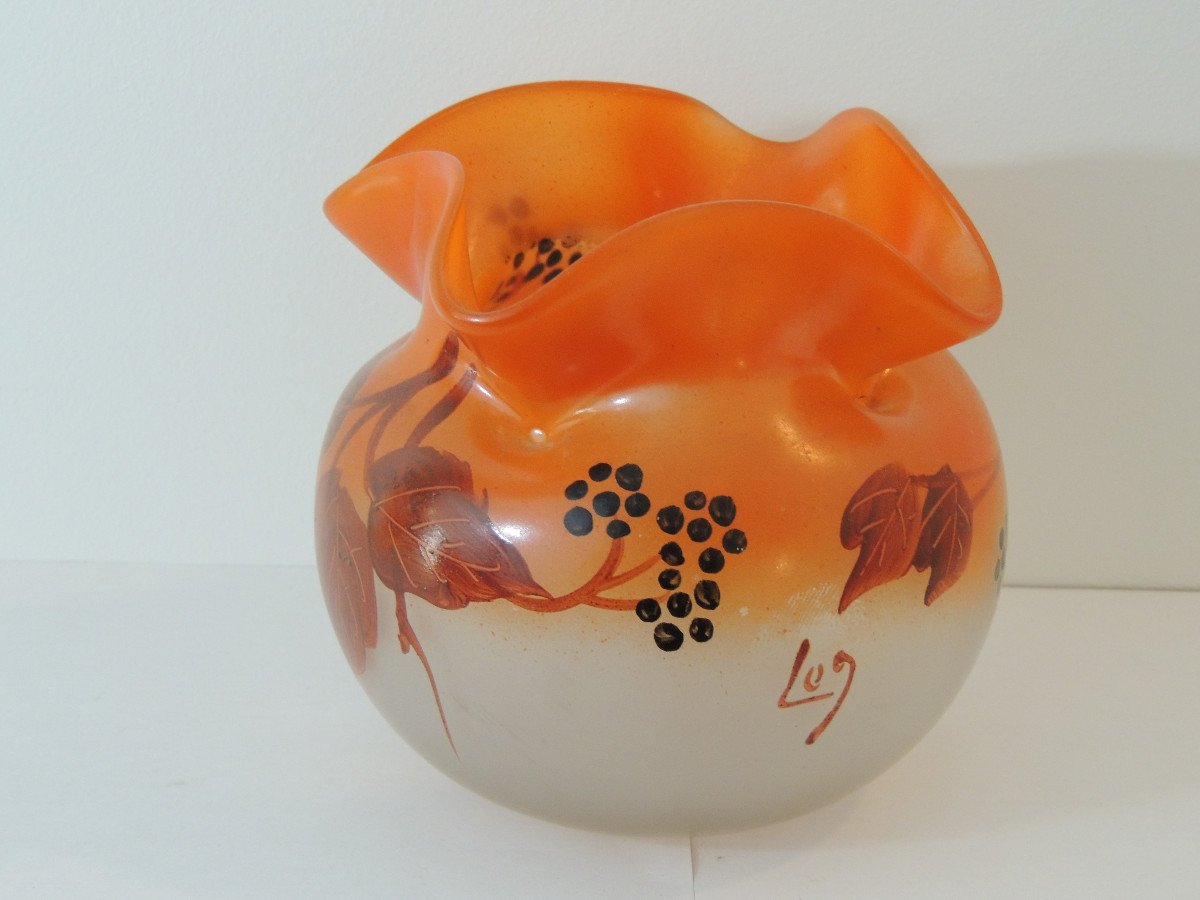 Vase Boule Legras En Verre émaillé , Art Déco, 20ème