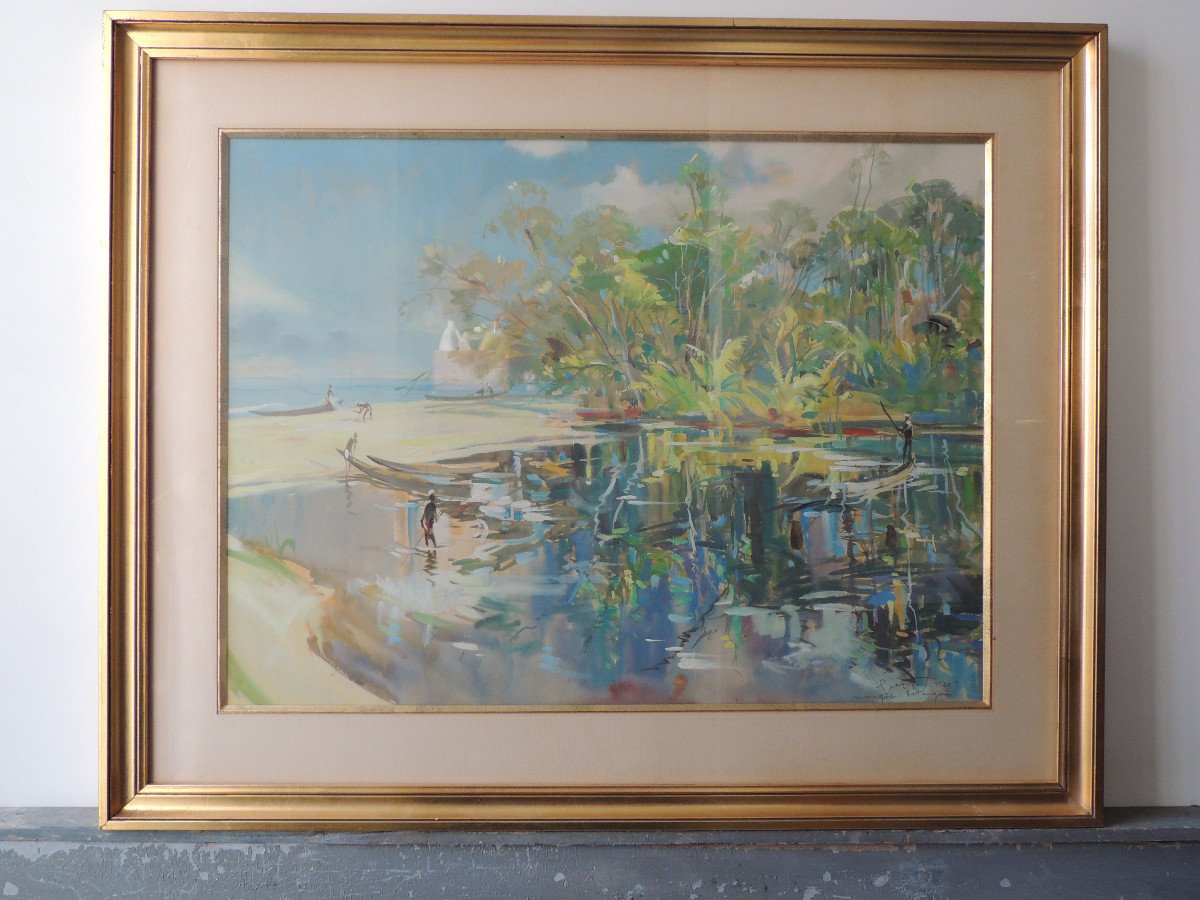 Peinture Mixte , Gouache  De l'Artiste Néo-zélandais Guy Huzé ( 1912-1997 ) , 20 ème Siècle-photo-2