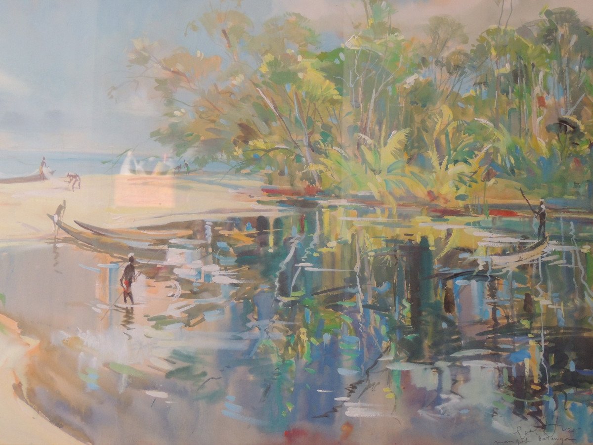 Peinture Mixte , Gouache  De l'Artiste Néo-zélandais Guy Huzé ( 1912-1997 ) , 20 ème Siècle-photo-3