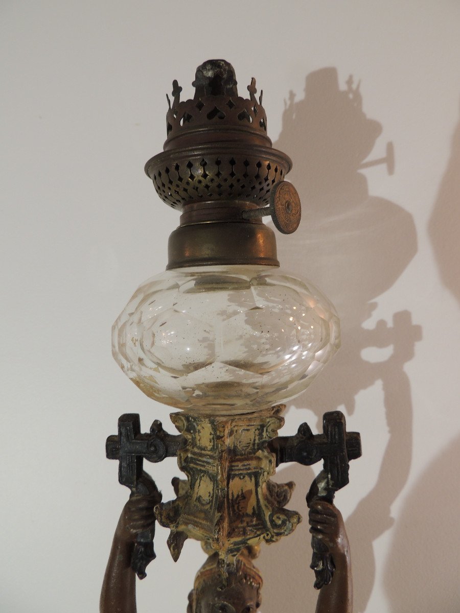 Pair Of Polychromed Oil Lamps In Regulates, Napoleon III, 19th Century-photo-5