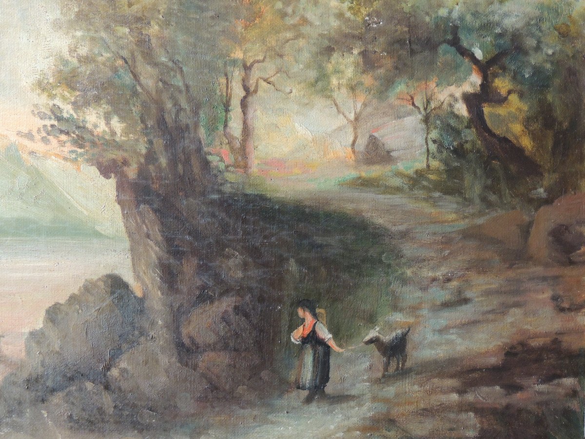 Marine Painting, Oil Painting On Canvas, Transport Of Goats By Boat, 19th Century-photo-3