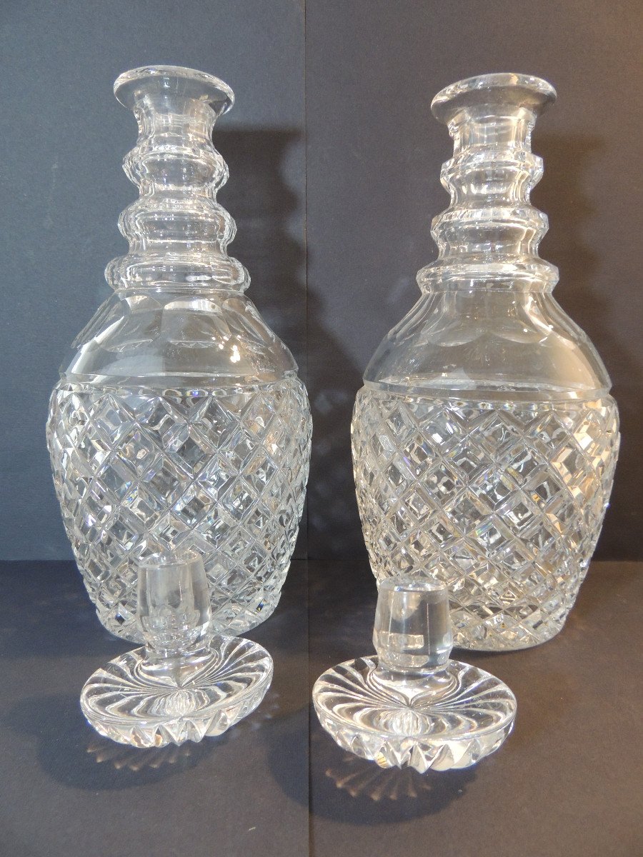 Paire De Carafes En Cristal Taillé ( Pour Le Whisky ) Du XX ème Siècle -photo-3