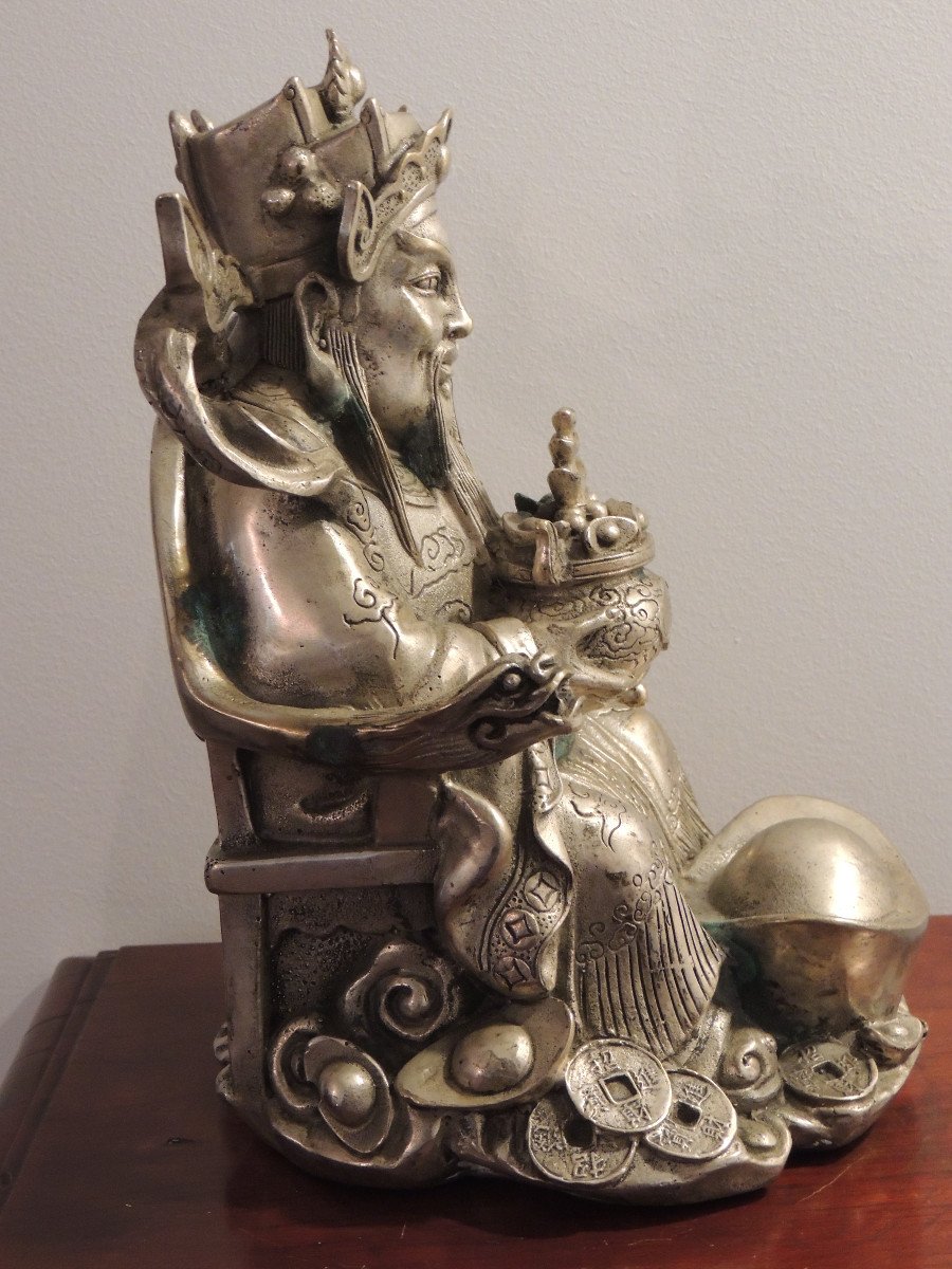 XIandian Silver Bronze Sculpture The Chinese God Of Wealth 20th Century-photo-3