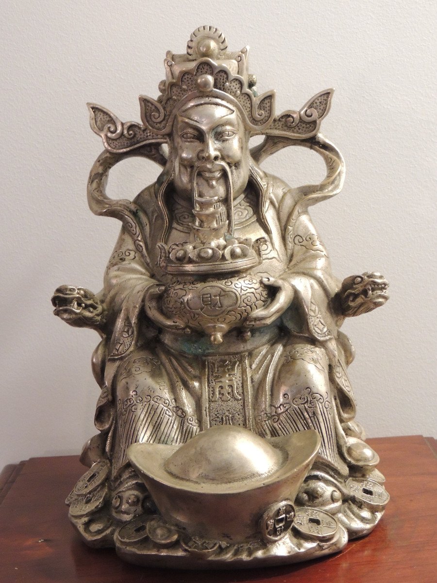 XIandian Silver Bronze Sculpture The Chinese God Of Wealth 20th Century