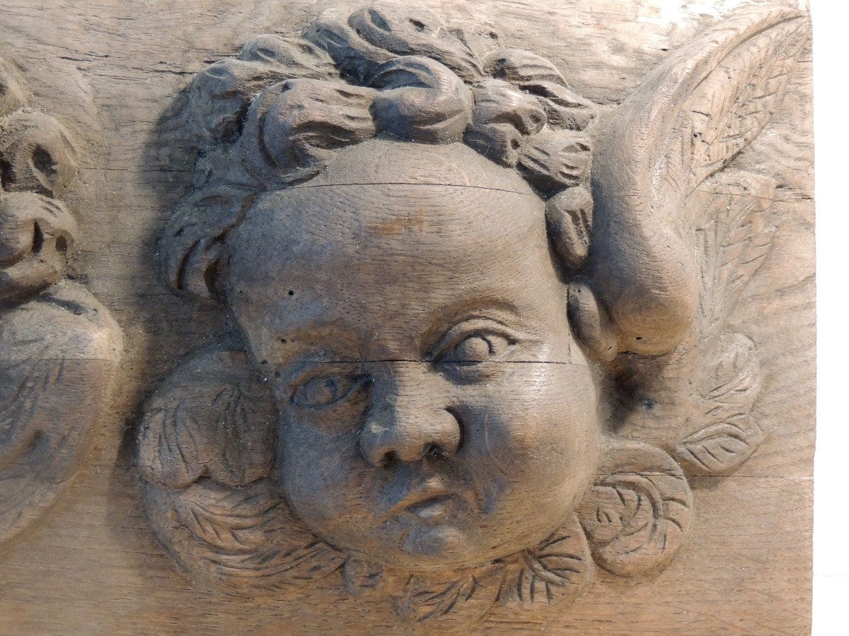 Cherub, Heads Of Angels, Sclupture In Oak Wood, Late Eighteenth Century-photo-4