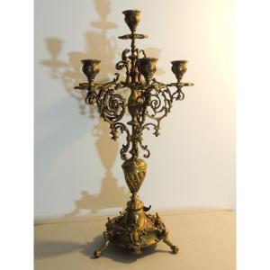 Candélabre En Bronze , chandelier à 6 Feux , de style Louis XV du 20 ème Siècle