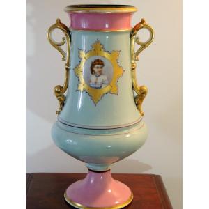 Paris Porcelain Vase, Napoleon III, 19th Century