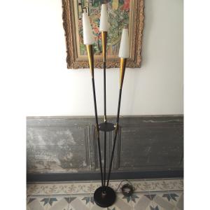 Floor Lamp, Arlus Floor Lamp With 3 Lights With Its 3 Conical Opalines, 50s, 20th